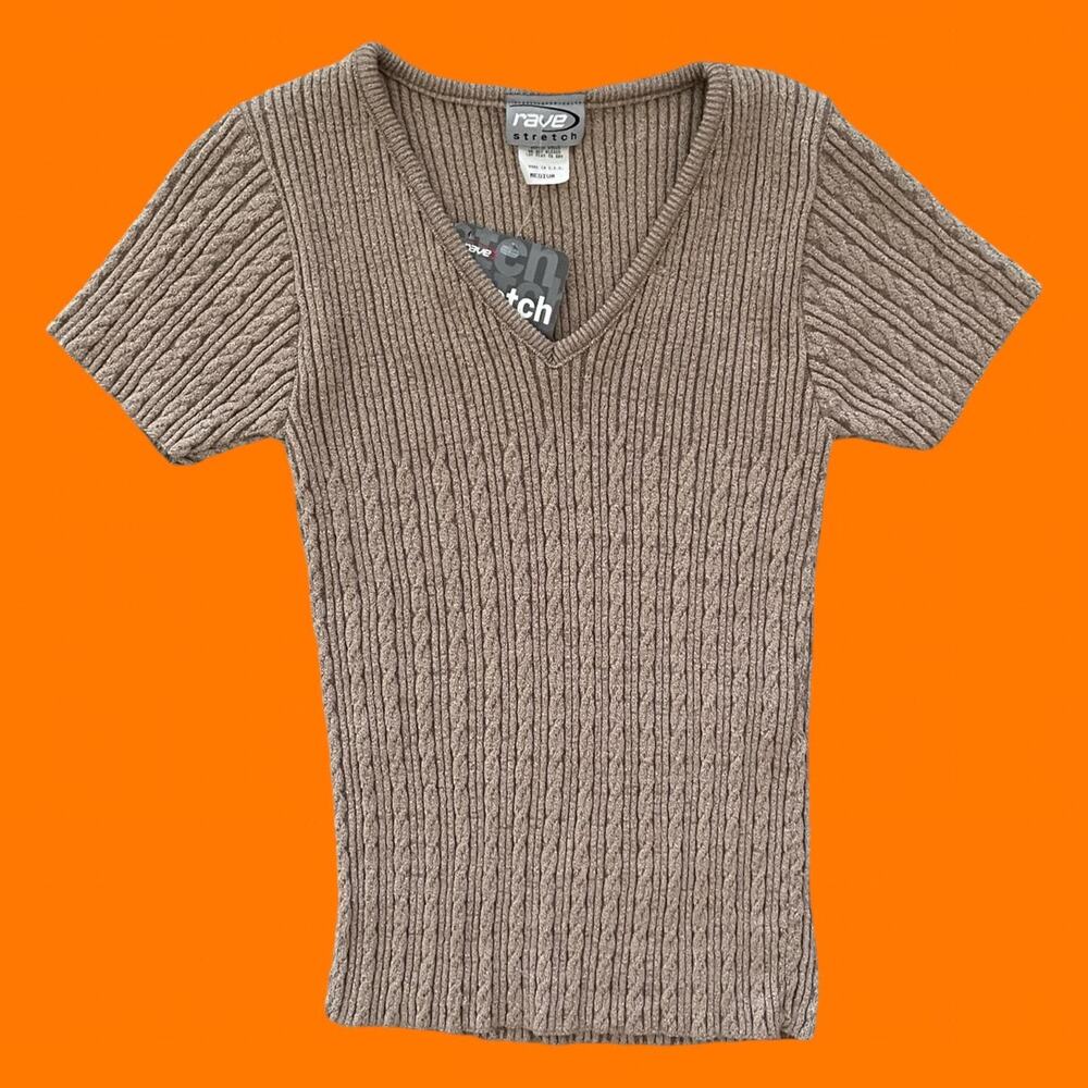 90's vintage tan cable knit model off duty y2k top MEDIUM rave *deadstock*